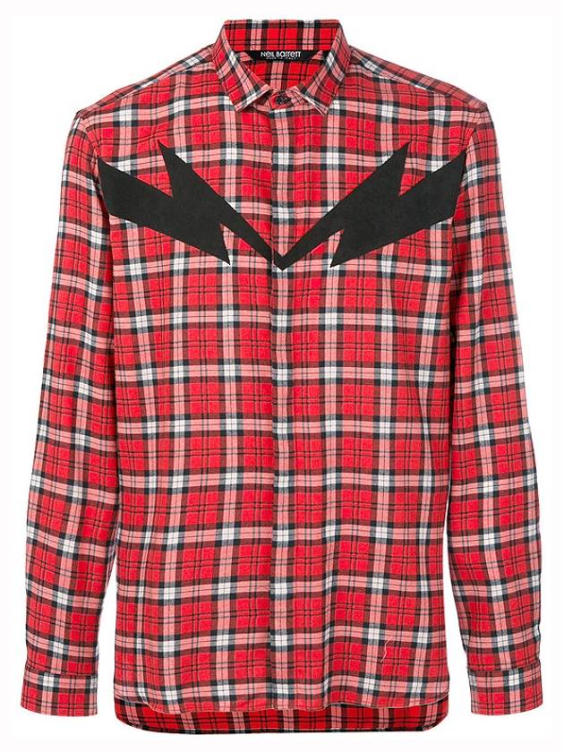 Men's Check Cotton Long Sleeve Shirt Red - NEIL BARRETT - BALAAN 6