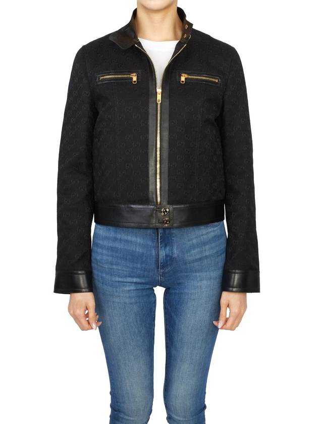 GG Leather Triming Zip-up Jacket Black - GUCCI - BALAAN 2