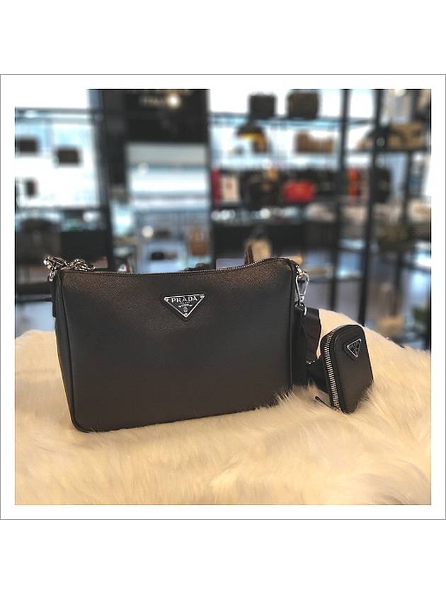 triangle logo leather shoulder bag black - PRADA - BALAAN 3