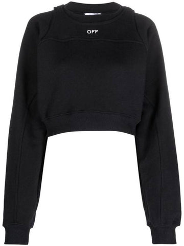 Women's Logo Crew Neck Crop Sweatshirt Black - OFF WHITE - BALAAN 1