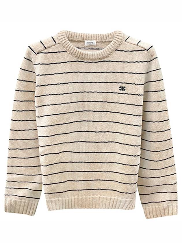 Striped Triomphe Embroidery Wool Knit Top Vanilla - CELINE - BALAAN 2