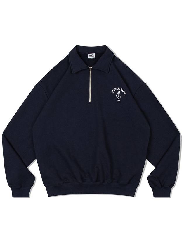 V Heavy Half Zip Up Sweat Logo Sweatshirt Navy - DE GRAND MATIN - BALAAN 3