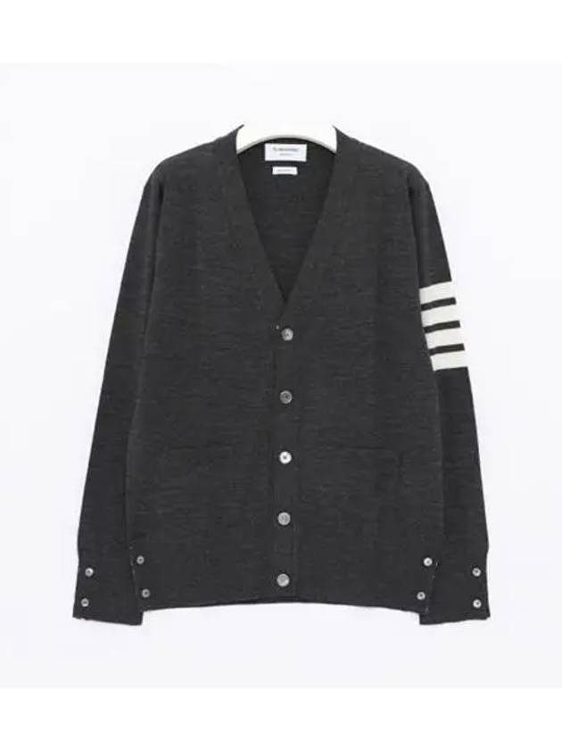 Men's Sustainable Classic Diagonal Wool Cardigan Dark Grey - THOM BROWNE - BALAAN 2