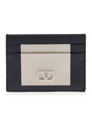 V Logo Leather Card Wallet Ivory - VALENTINO - BALAAN 1