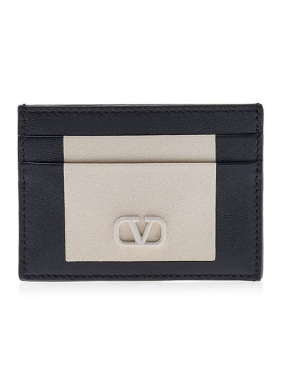 V Logo Leather Card Wallet Ivory - VALENTINO - BALAAN 2