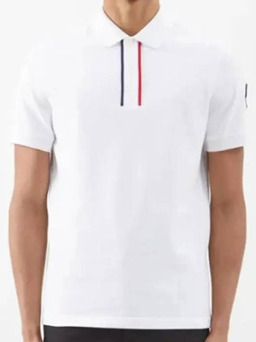 Tip placket cotton pique short sleeve polo tshirt white - MONCLER - BALAAN 1