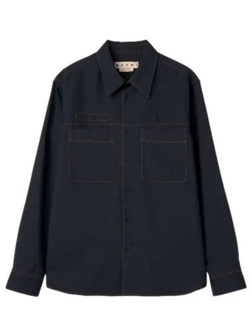 Wool Button Up Shirt Blue Black - MARNI - BALAAN 1