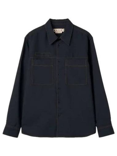 Wool Button Up Shirt Blue Black - MARNI - BALAAN 1