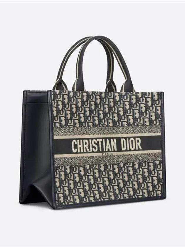 Oblique Embroidery Calf Skin Medium Book Tote Bag Blue - DIOR - BALAAN 6