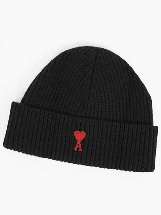 Heart Logo Wool Beanie Black - AMI - BALAAN 2