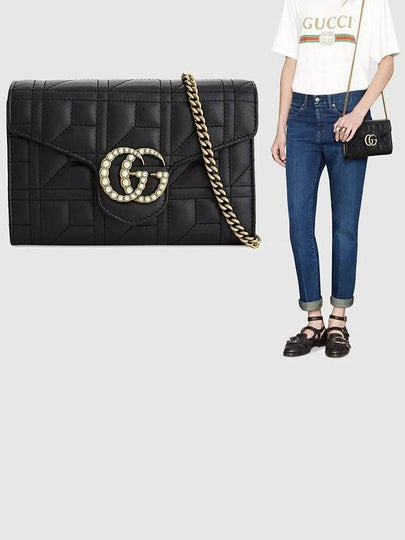 Pearl GG Marmont Matelasse Mini Shoulder Bag Black - GUCCI - BALAAN 2