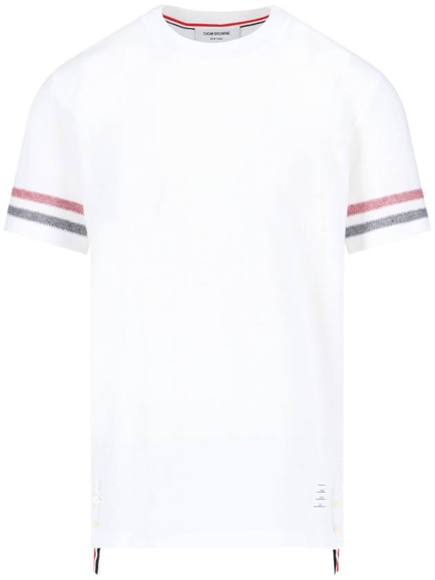 Textured Cotton Stripe Short Sleeve T-Shirt White - THOM BROWNE - BALAAN 2