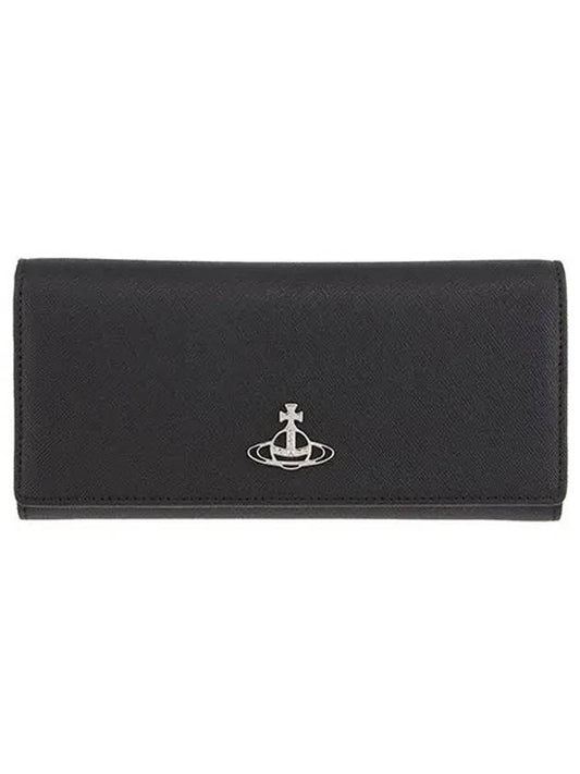 Silver Logo Saffiano Long Wallet Black - VIVIENNE WESTWOOD - BALAAN 2