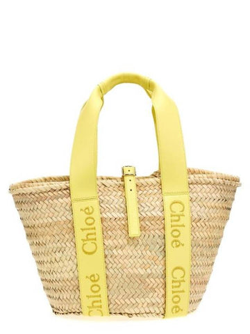 Sense Medium Raffia Basket Tote Bag Beige Yellow - CHLOE - BALAAN 1