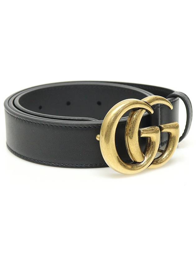 Black leather gold plated double G buckle GG Marmont men s belt 85 414516 - GUCCI - BALAAN 3