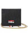 Pebble Grain Leather Bow Detail Chain Strap Card Wallet Black - THOM BROWNE - BALAAN 4