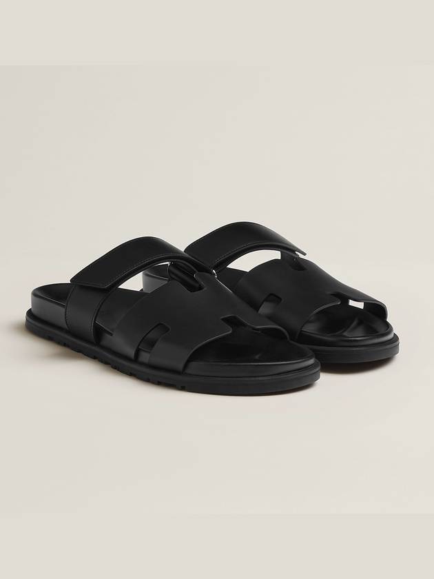 Hermes Chypre H Logo Calfskin Sandals Black - HERMES - BALAAN 2