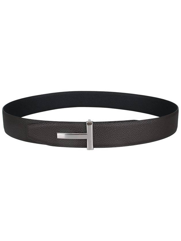 Sliver Soft Grain Leather T Icon Belt Brown Black - TOM FORD - BALAAN 9