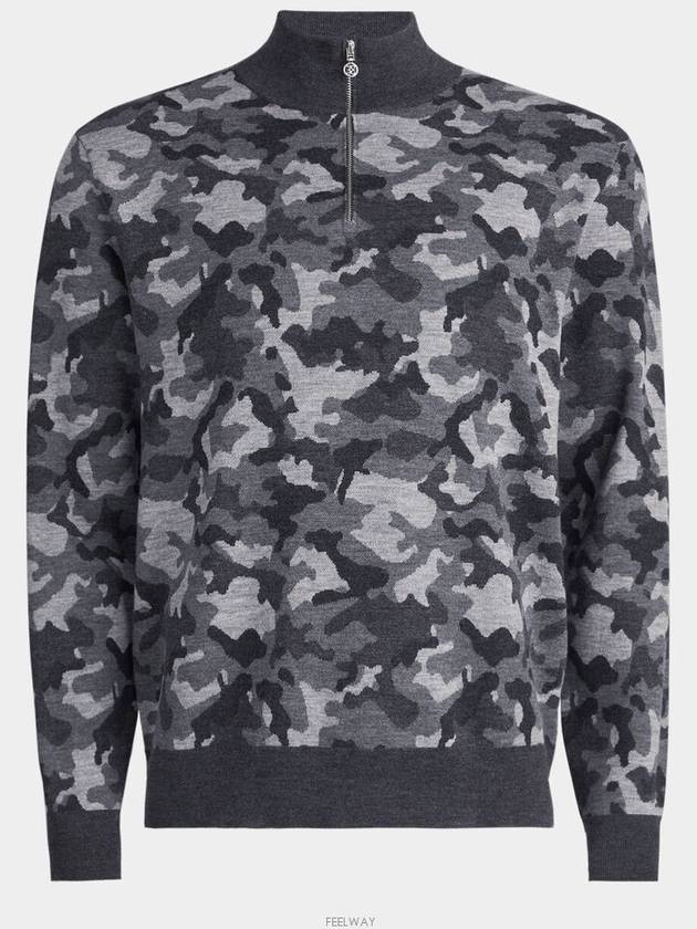 Camo Jacquard Quarter Zip Merino Wool Knit Top Charcoal - G/FORE - BALAAN 2