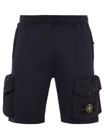 Men's Waffen Patch Cotton Fleece Bermuda Shorts Navy - STONE ISLAND - BALAAN 2