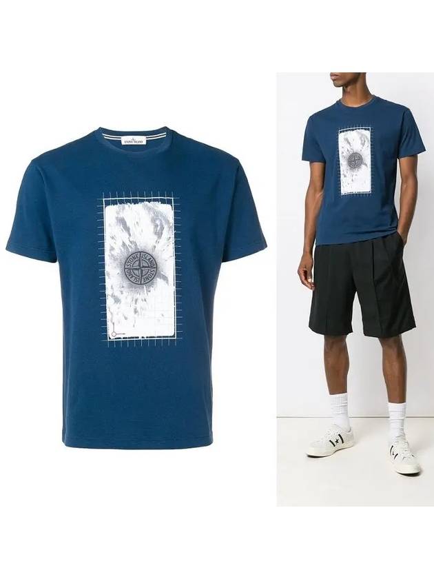 Logo Grid Short Sleeve T-Shirt Blue - STONE ISLAND - BALAAN 2