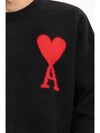 Big Heart Logo Oversized Intarsia Knit Top Black - AMI - BALAAN 3