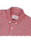 Small Heart Logo Gingham Button Long Sleeves Shirt Red - AMI - BALAAN 7