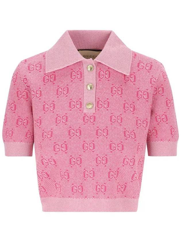 Wool Jacquard Knit Top Pink - GUCCI - BALAAN