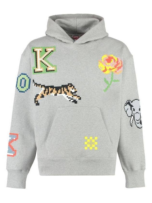 Pixel Oversized Hoodie Grey - KENZO - BALAAN.