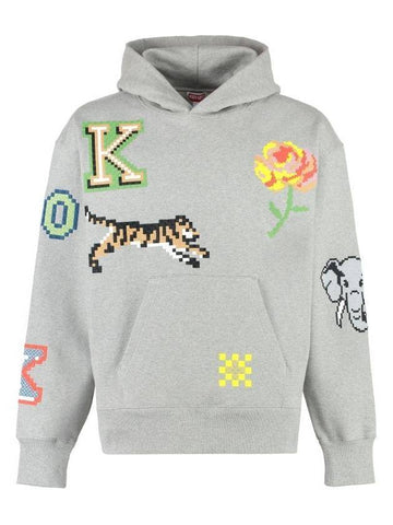 Pixel Oversized Hoodie Grey - KENZO - BALAAN 1