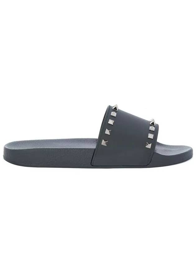 Men's Rockstud Rubber Slippers Black - VALENTINO - BALAAN.