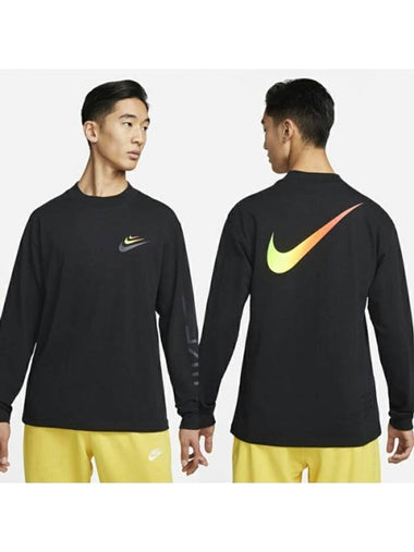 01DQ5220010Over MultiSwoosh Crew Neck Long Sleeve TShirtBlack - NIKE - BALAAN 1