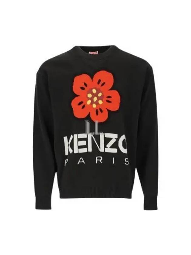 Boke Flower Merino Wool Knit Top Black - KENZO - BALAAN 2