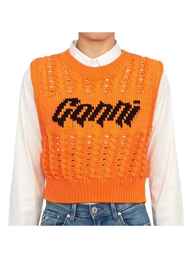 Women's Knit Crop Vest Orange - GANNI - BALAAN 1