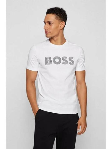 Line logo regular fit cotton short sleeve t shirt 50466608 100 white - BOSS - BALAAN 1