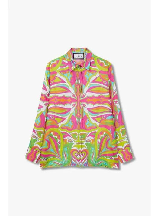 Women s Heart Print Regular Fit Silk Shirt Dark Pink - PHILIPP PLEIN - BALAAN 1