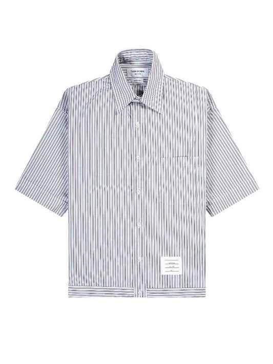 striped short sleeve short sleeve shirt - THOM BROWNE - BALAAN.