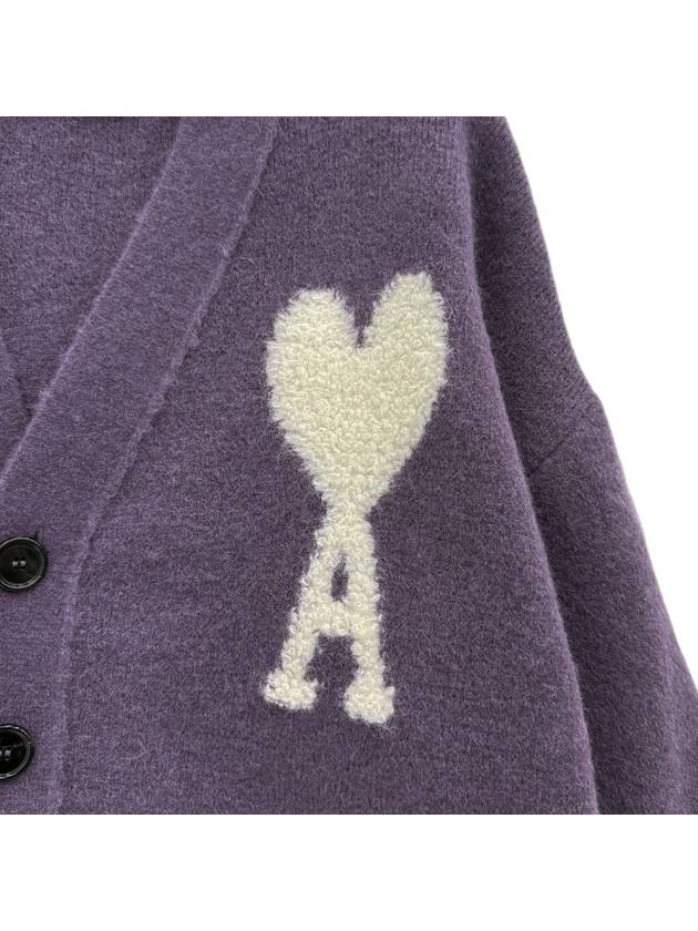 Intarsia Logo Knit Cardigan Lilac - AMI - BALAAN 5