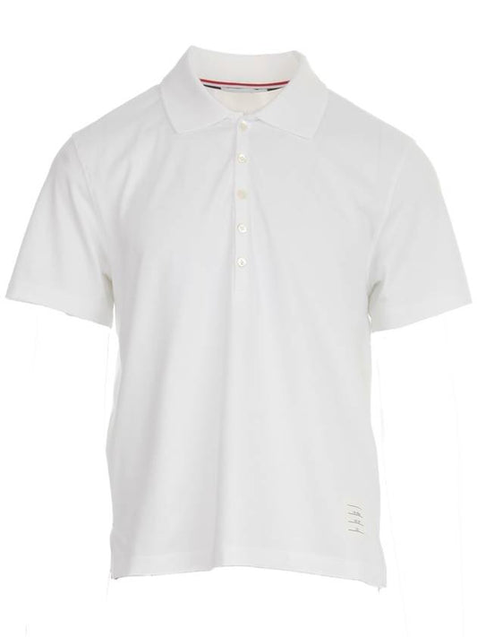 Men's Side Slit Three Stripe Tab Short Sleeve Polo Shirt White - THOM BROWNE - BALAAN.