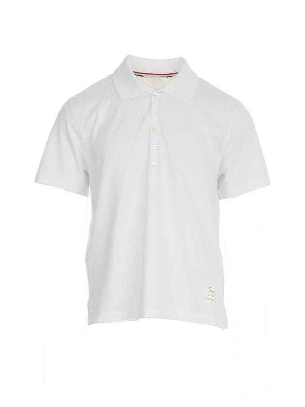 Side Slit Three Stripe Tab Short Sleeve Polo Shirt White - THOM BROWNE - BALAAN 1