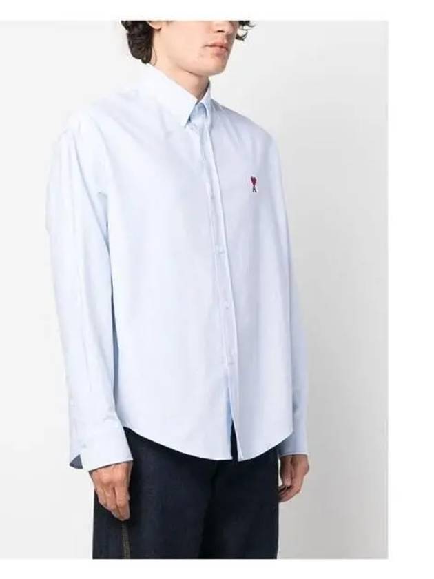 Heart Logo Boxy Fit Button Long Sleeve Shirt Sky Blue - AMI - BALAAN 5