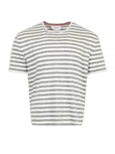 Striped Linen T-Shirt Grey White - THOM BROWNE - BALAAN 2