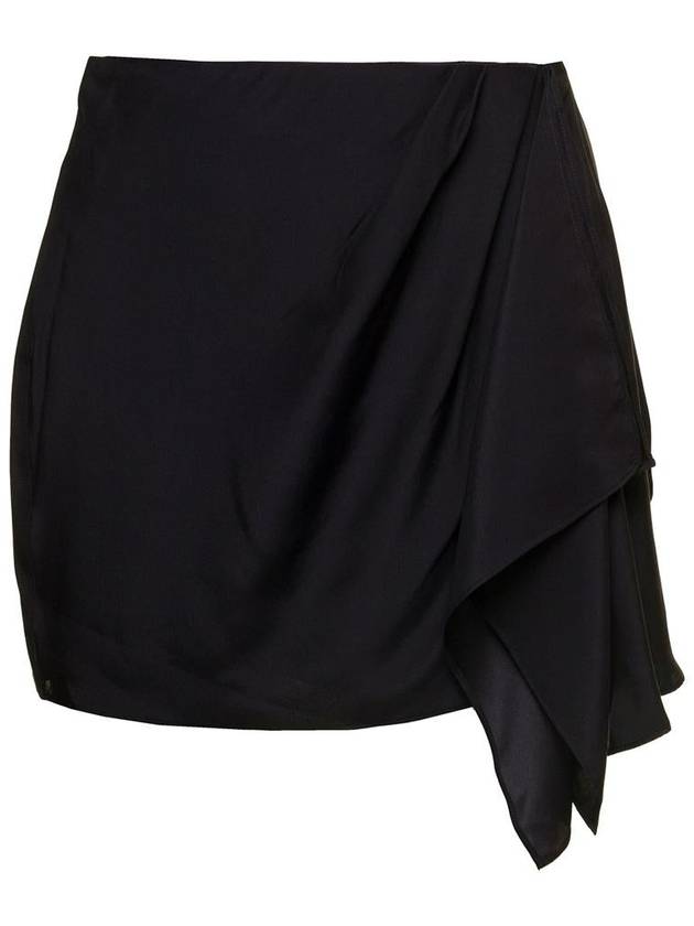 'Anjo' Black Miniskirt With Dramatic Side Draping Detail In Silk Woman Gauge81 - GAUGE81 - BALAAN 1