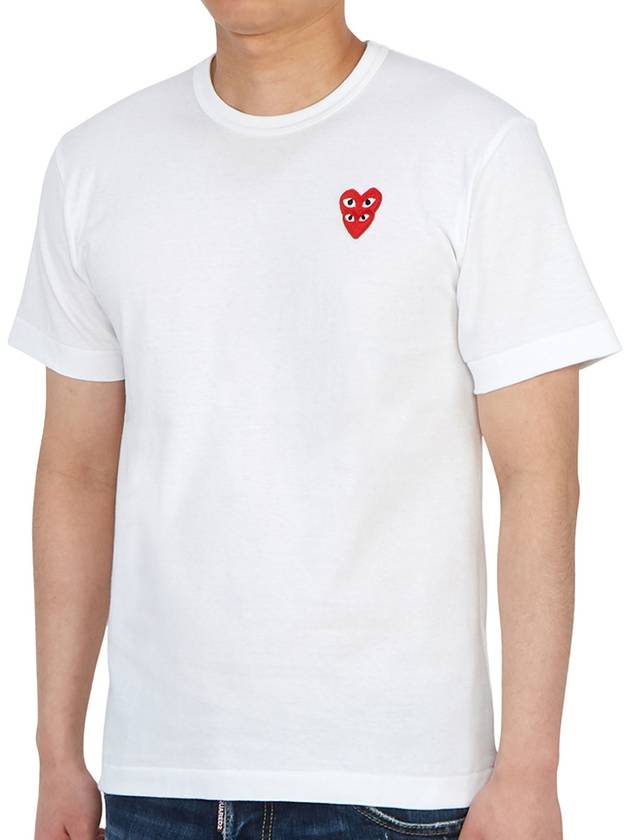 Play Men's Small Double Red Heart Wappen Short Sleeve T-Shirt P1 T288 2 White - COMME DES GARCONS - BALAAN 3