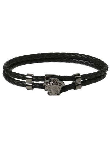 Medusa Braided Leather Bracelet Black - VERSACE - BALAAN 1