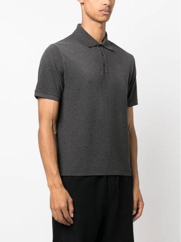 Cassandre Cotton Polo Shirt Grey - SAINT LAURENT - BALAAN 5