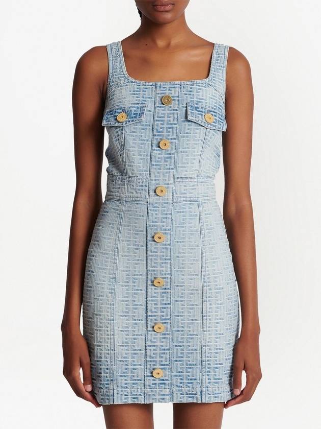 Monogram denim short dress blue - BALMAIN - BALAAN 5