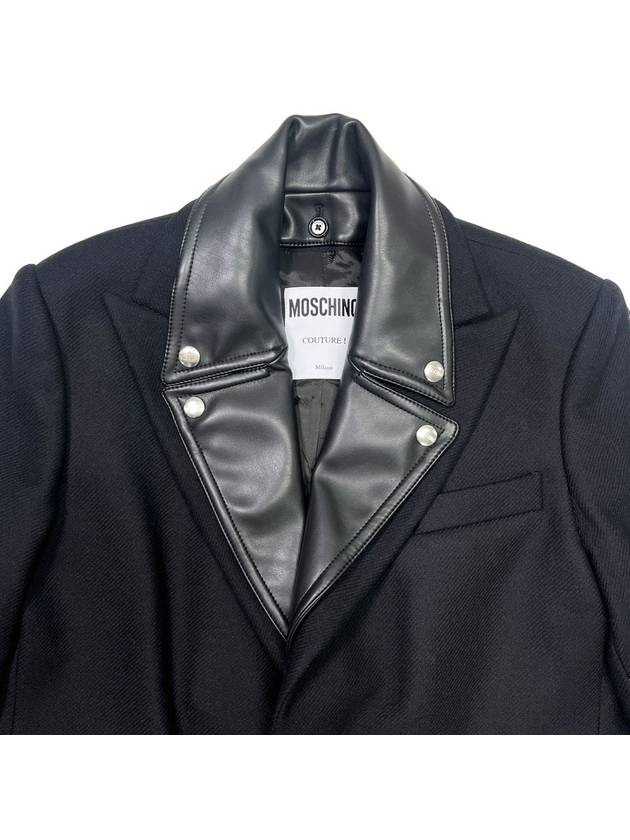 Men s Leather Collar Single Coat Black - MOSCHINO - BALAAN 4