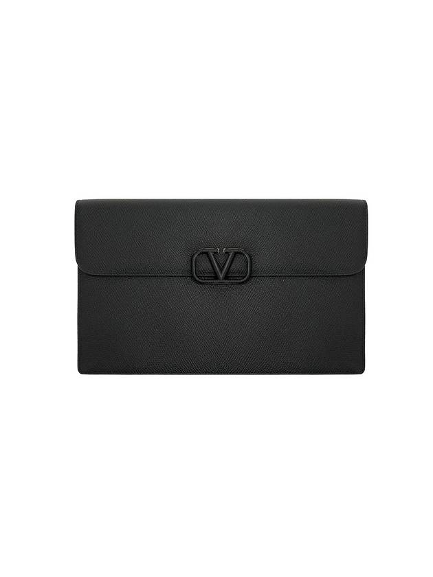 Women's V Logo Leather Clutch Bag Black - VALENTINO - BALAAN 1