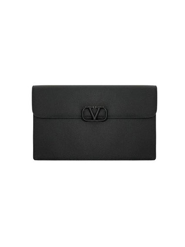 Women's V Logo Leather Clutch Bag Black - VALENTINO - BALAAN 1